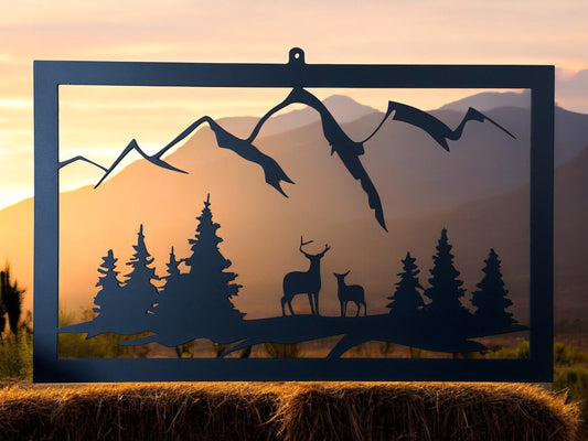 Hirsch-Waldszene Metall-Wandkunst
